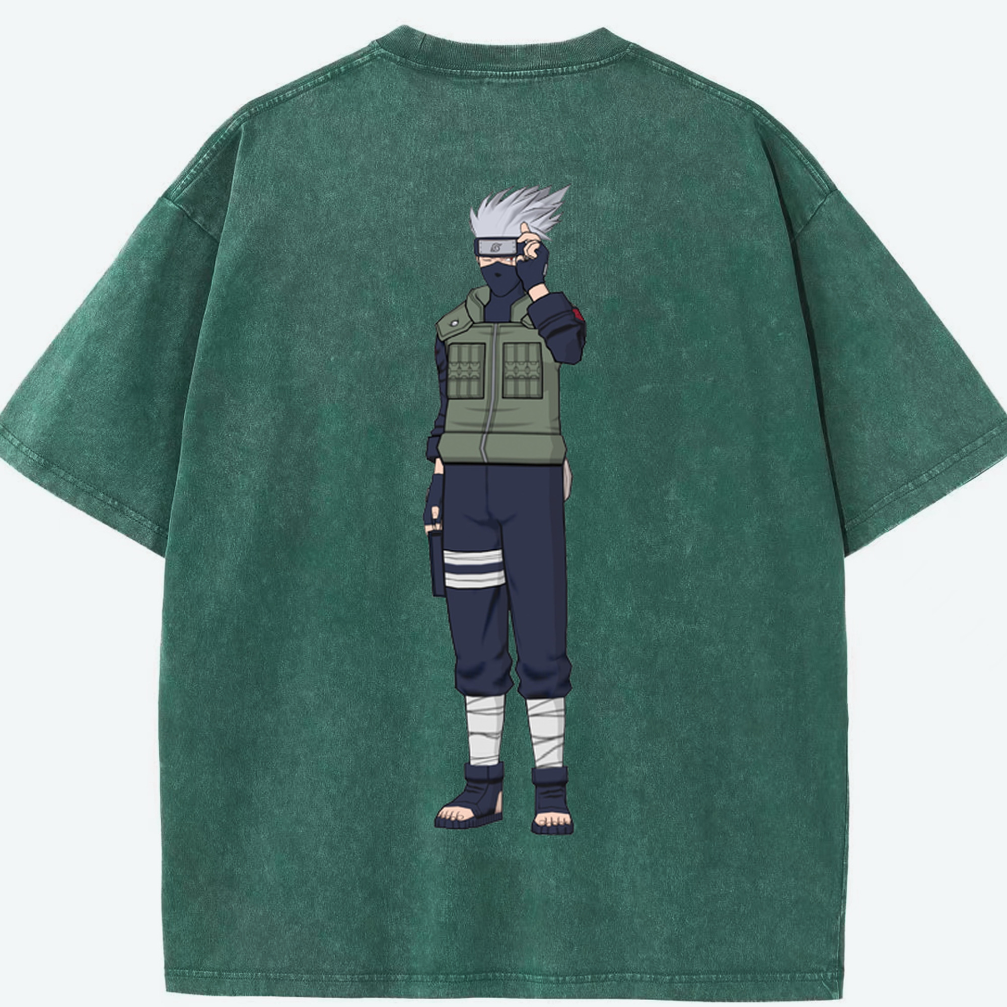 （画像用） NARUTO -ナルト- はたけ カカシ Hatake Kakashi 綿100% ヴィンテージ風 半袖Tシャツ（背面プリント）